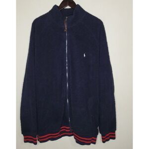 Polo Ralph Lauren Sherpa Fleece Jacket Men 2X  Blue Red Full Zip Classic Preppy